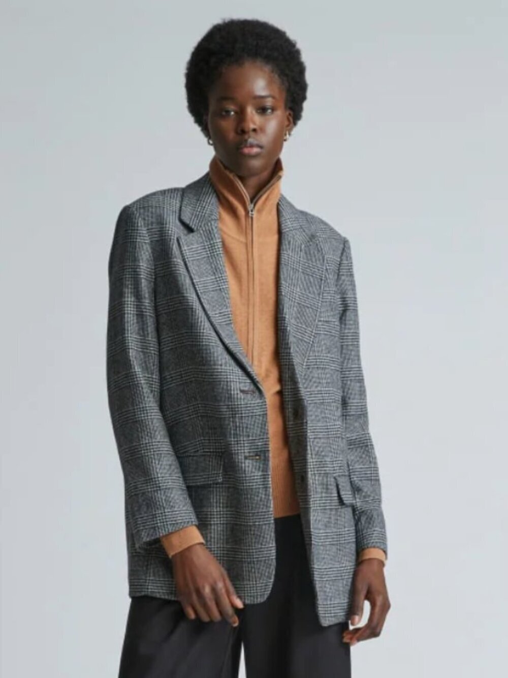 Everlane The Oversized Modern Glen Plaid Wool Blend Two Button Blazer Jacket, 2